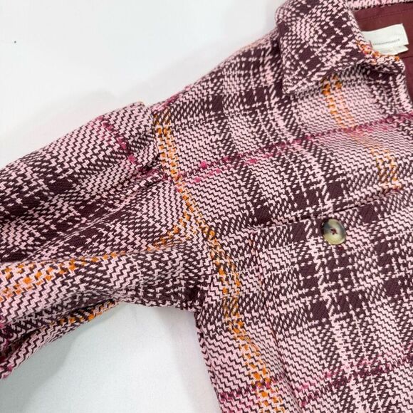 Anthropolgie Jacket Shacket Women Small Hudson Plaid Pink Heavy Button Up Cozy - Picture 2 of 13